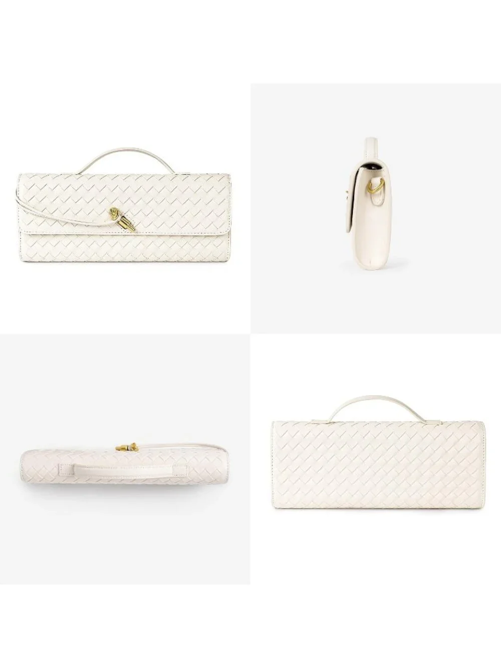 Womens Cream Beige Woven Vegan Leather Clutch Purse Formal Evening Crossbody Bag
